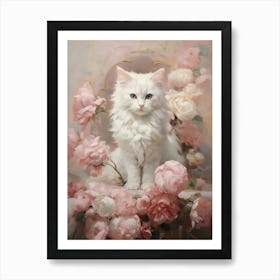 Cat With Blush Pink Flowers Rococo Style 5 Art Print