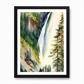 Horsetail Falls, United States Water Colour  (3) Art Print