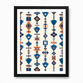 American Buffalo and Aztec Lines Cream, Orange, Blue Art Print