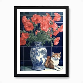 Drawing Of A Still Life Of Snapdragon With A Cat 1 Affiche