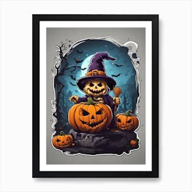 Halloween Pumpkin Witch Art Print