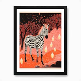 Zebra In The Wild Linocut Inspired 4 Art Print