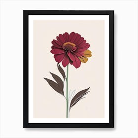 Zinnia Floral Minimal Line Drawing 2 Flower Art Print