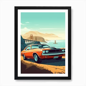 A Dodge Challenger In The Pacific Coast Highway Car Illustration 3 Art Print
