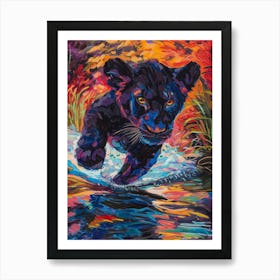 Black Lion Crossing A River Fauvist Painting 4 Art Print