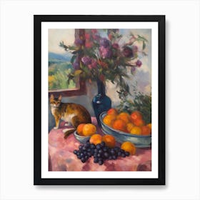 Flower Vase Heather With A Cat 1 Impressionism, Cezanne Style Art Print