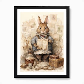 Bunny Collecting Stamps Luck Rabbit Prints Watercolour 3 Art Print