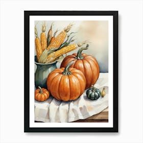 Holiday Illustration With Pumpkins, Corn, And Vegetables (3) Art Print