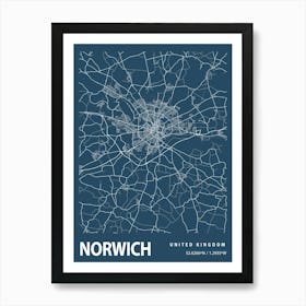 Norwich Blueprint City Map 1 Art Print