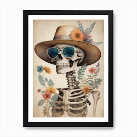 Vintage Floral Skeleton With Hat And Sunglasses (72) Art Print