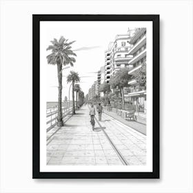 View Of Barcelona, Spain Line Art Black And White 1 Art Print