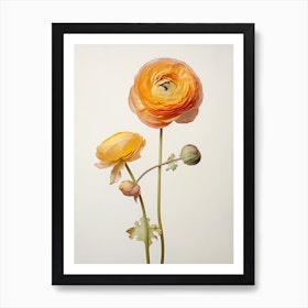 Persian Buttercup Botanical Print, Ranunculus Bouquet, Flower Art Print,  Flower Wall Art, Floral Art, Garden, Orange 