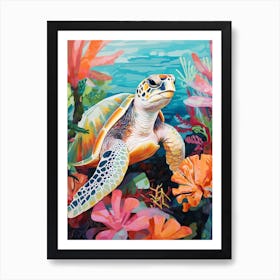 Vivid Pastel Turtle With Aquatic Plants 2 Art Print