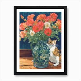 Drawing Of A Still Life Of Snapdragon With A Cat 2 Art Print