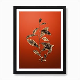 Gold Botanical Grey Willow on Tomato Red n.2266 Art Print