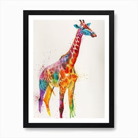 Rainbow Giraffe Watercolour 2 Art Print