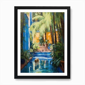 A Painting Of A Dog In Jardin Majorelle Gardens, Morocco In The Style Of Impressionism 01 Art Print