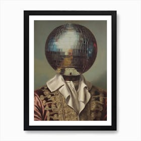 DiscoHead King, Surrealistic Disco Ball Maximalist Baroque Portrait Art Print