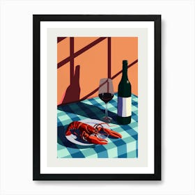 Lobster And Wine Modern Creative Paint Poster