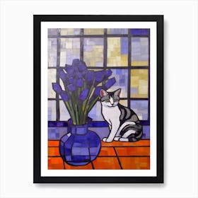 Lavender With A Cat 4 De Stijl Style Mondrian Art Print