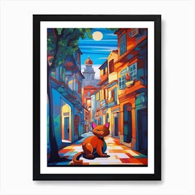 Painting Of Havana With A Cat In The Style Of Post Modernism 3 Art Print