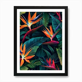 Tropical Bird Of Paradise Seamless Pattern Art Print