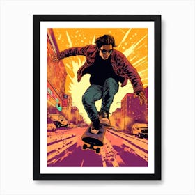 Skateboarding In Berlin, Germany Comic Style 1 Art Print