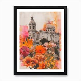 Lisbon   Floral Retro Collage Style 3 Art Print