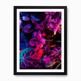 Neon Floral Forest Background Print Art Print