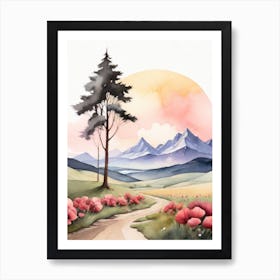 Tranquil Mountains In Minimalist Watercolor Vertical Composition 54 Art Print