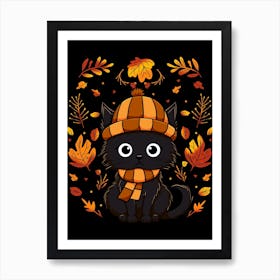 Autumn Cat In A Hat Art Print