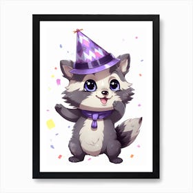 Cute Kawaii Cartoon Raccoon 16 Art Print