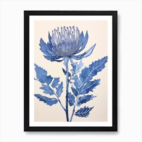 Blue Botanical Protea 1 Art Print