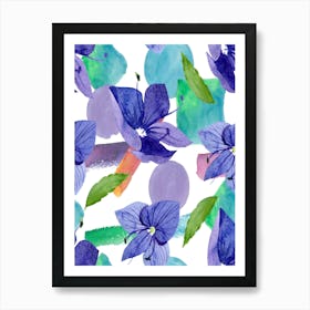 Watercolor Flowers Seamless Pattern - Veronica blue flower 1 Art Print