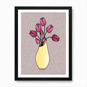 Pink Tulips Flowers Vase Flora Plant Nature Bloom Digital Art Cartoon Art Print