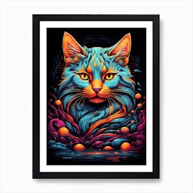 Psychedelic Cat 10 Art Print