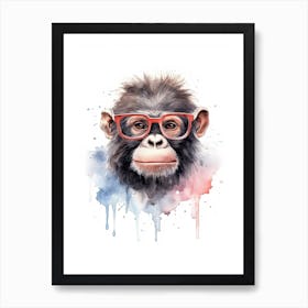 Baby Smart Gorilla Art With Glasses Watercolour Nursery 2 Art Print