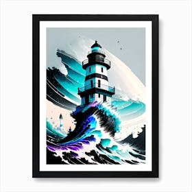 Lighthouse In The Ocean Art Print