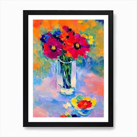 Cosmos Floral Abstract Block Colour Flower Art Print