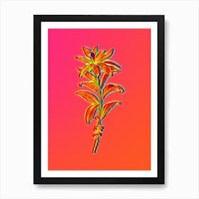 Neon February Daphne Flowers Botanical in Hot Pink and Electric Blue 1 Art Print