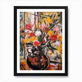 Peony With A Cat 1 Abstract Expressionism  Art Print