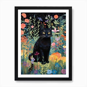 Black Cat In The Garden 1 Art Print