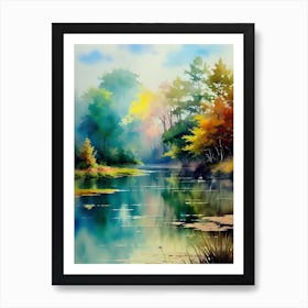 Autumn Trees By The River Art Print