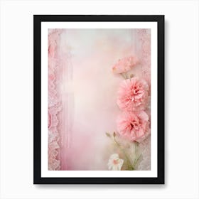 Pink Flowers On Lace Background Art Print