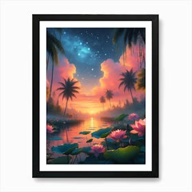 Beautiful Lotus Lake Landscape 13 Art Print