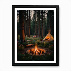 Campfire In The Woods Art Print