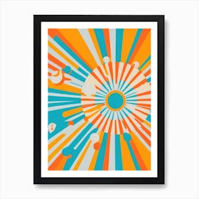 Energetic Atomic Age Inspired Starburst Art Print with Vibrant Colors and Dynamic Shapes Series 4 Art Print