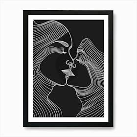 Minimalist Portrait Line Black And White Woman 7 Art Print