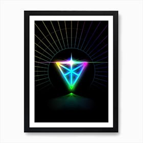 Neon Geometric Glyph in Candy Blue and Pink with Rainbow Sparkle on Black n.0168 Art Print