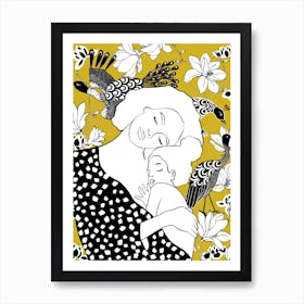 Mother And Daughter (yellow background) Art Print